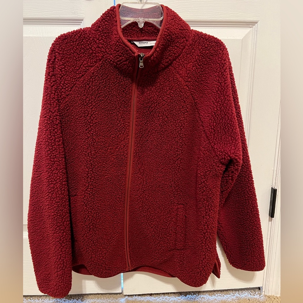 Sonoma, burgundy teddy bear fleece jacket